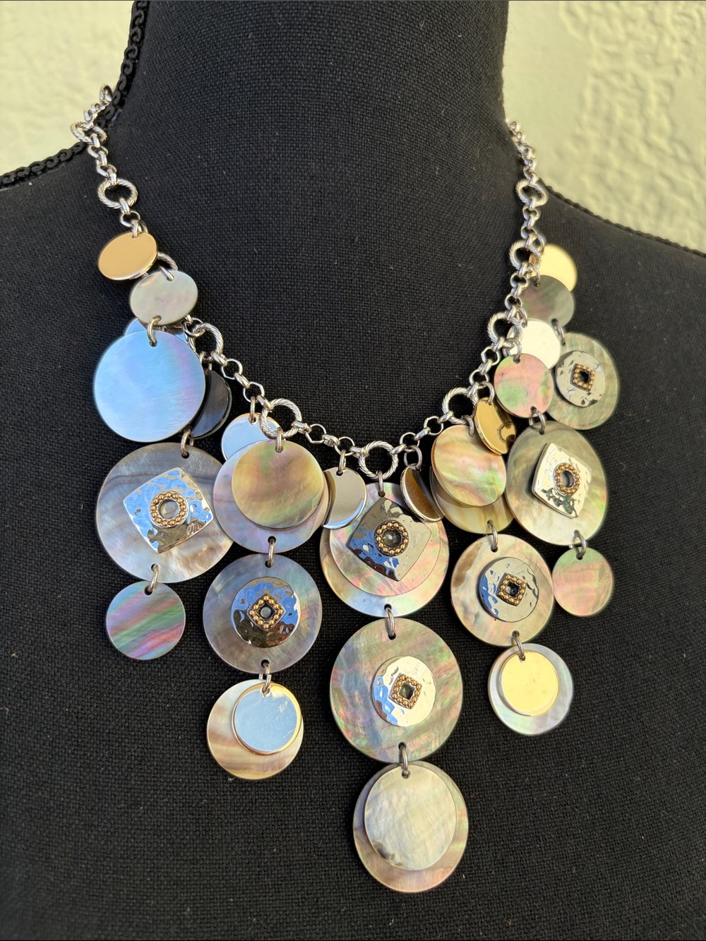 Chico's Iridescent Multi-Tone Disc Bib Necklace